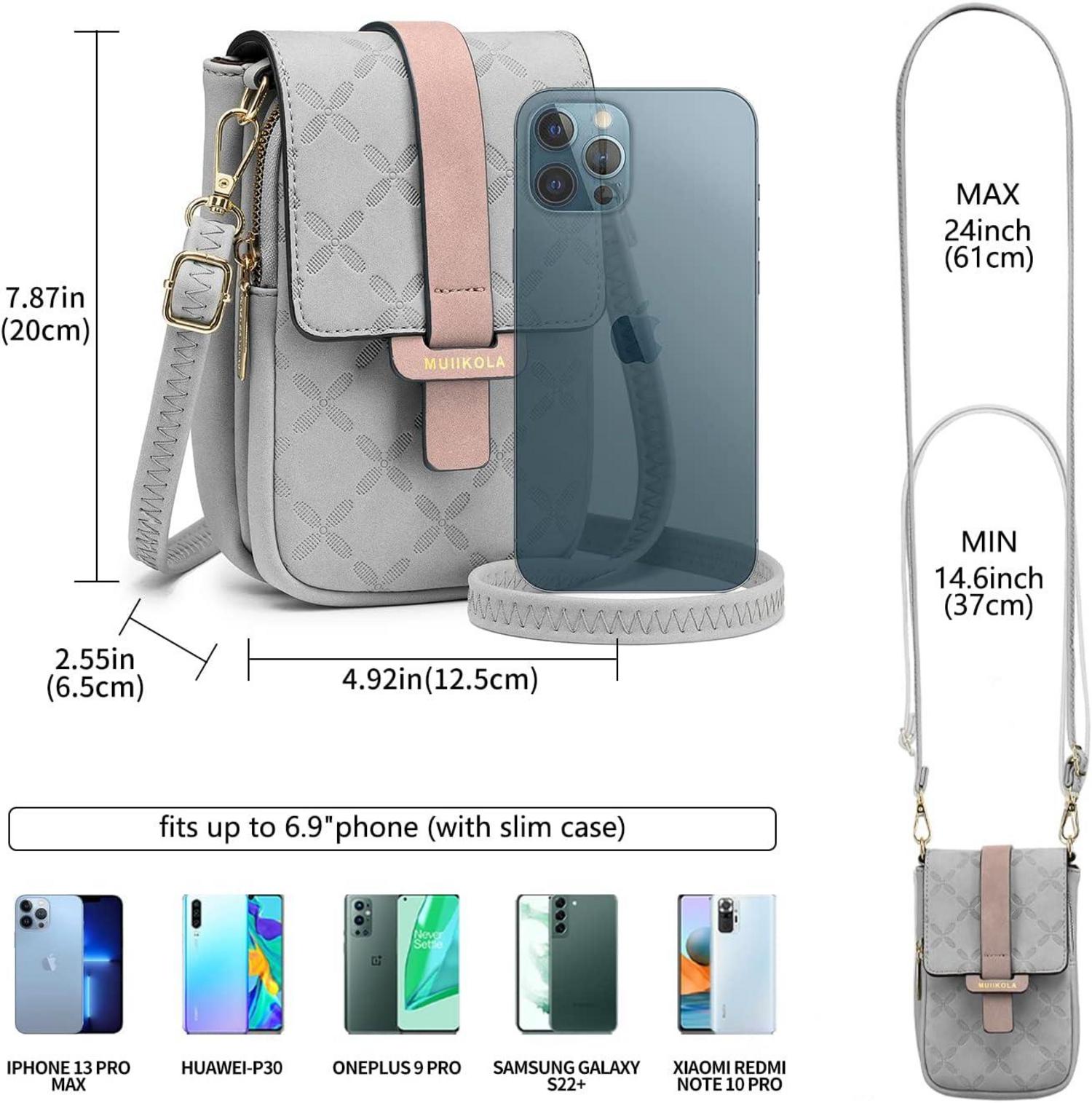 MUIIKOLA Damen Handytasche RFID Leder Umhängetasche Große Kapazität Neu-grau
