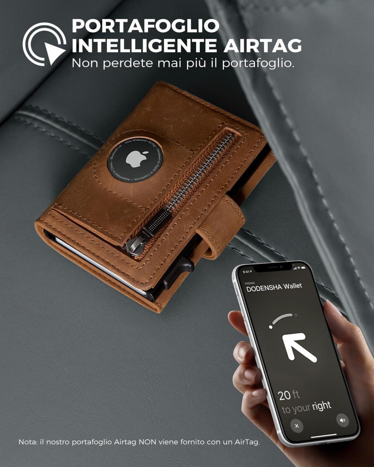 DODENSHA Airtag Kreditkartenetui RFID Herren Braun Alu Pop-Up 8-10 Karten