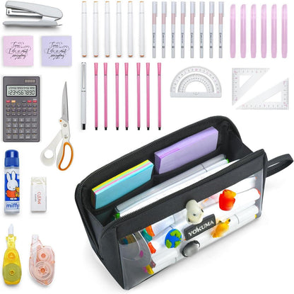 YOKUMA Durchsichtiges Federmäppchen mäppchen Aesthetic Pencil case groß Schwarz