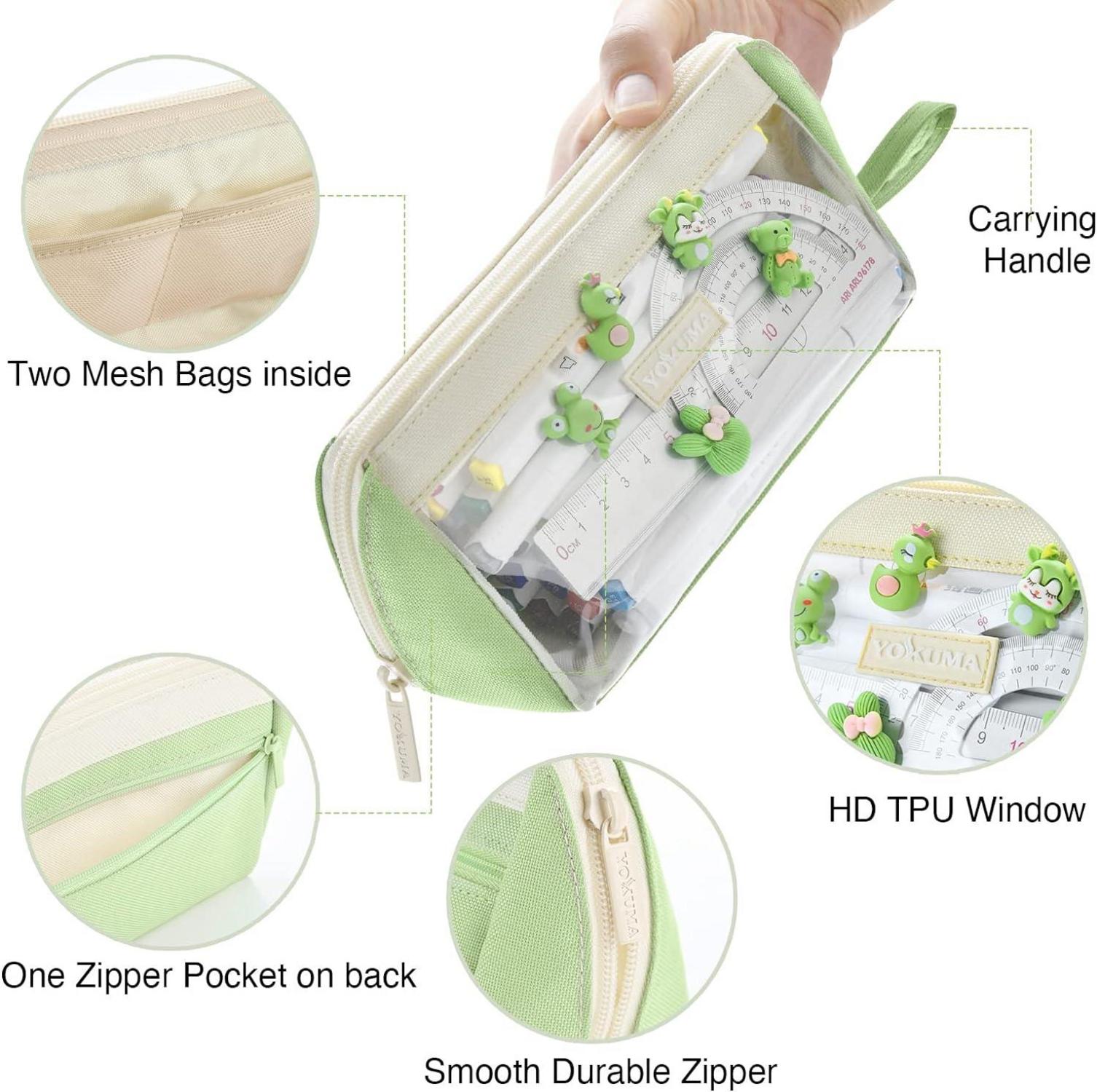 YOKUMA Federmäppchen Mädchen Transparent Groß Kapazität Aesthetic Pencil Case Grün
