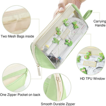 YOKUMA Federmäppchen Mädchen Transparent Groß Kapazität Aesthetic Pencil Case Grün