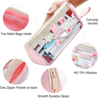 YOKUMA Mädchen Federmäppchen Durchsichtig rosa groß Aesthetic Schule