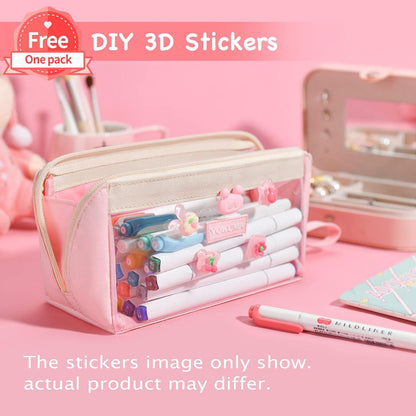 Transparentes Federmäppchen Mädchen Rosa Aesthetic groß Schule