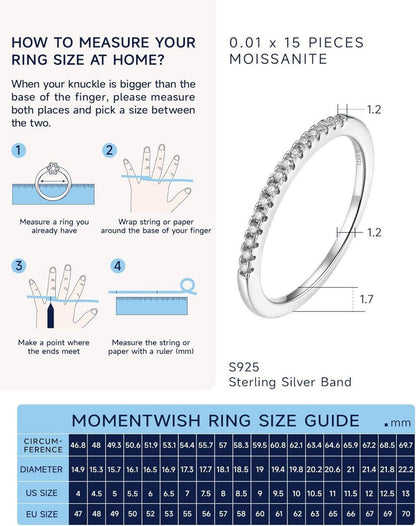 MomentWish Moissanit Verlobungsring 925 Silber Ehering Bandring Partner Freundschaftsringe