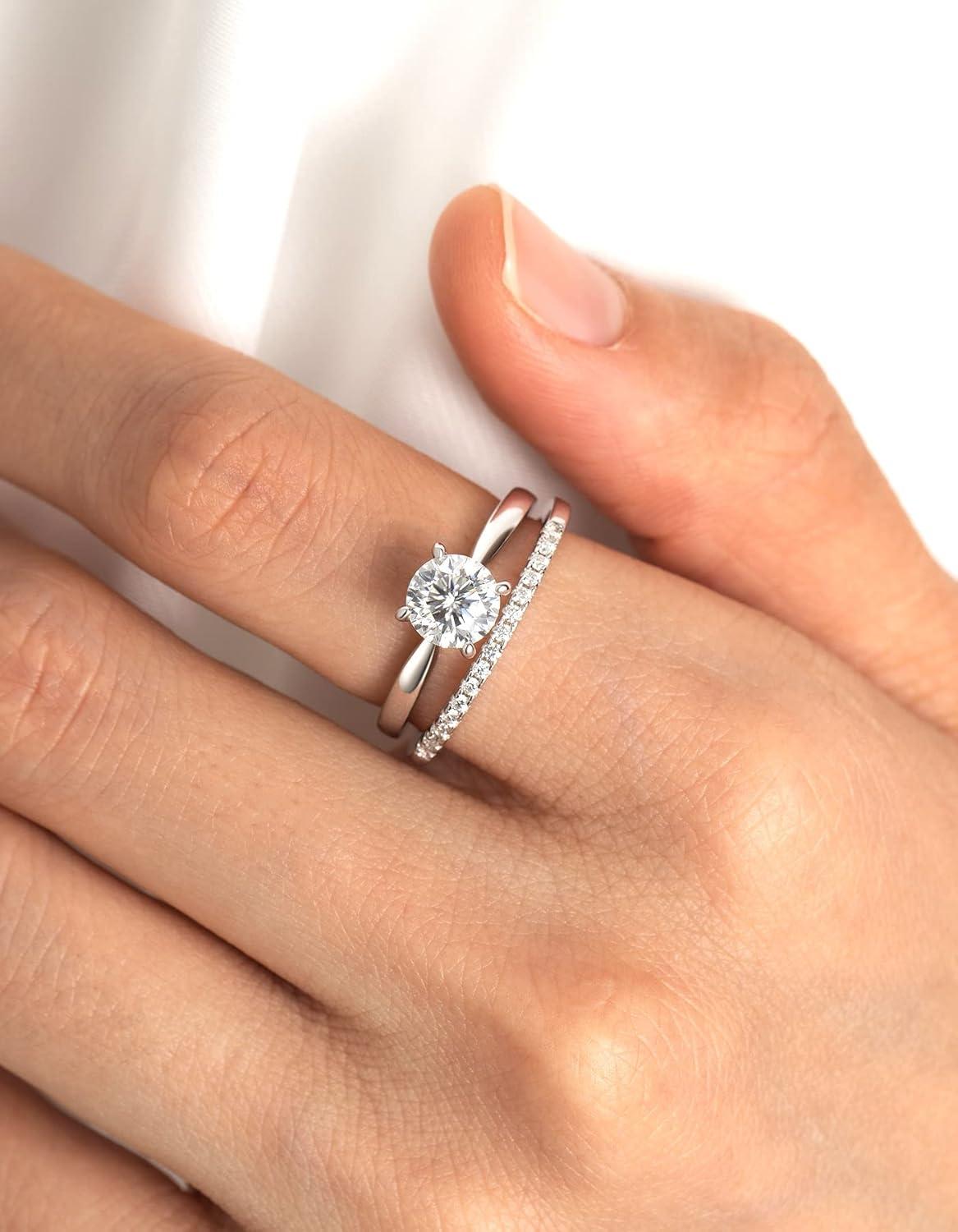 MomentWish Moissanit Verlobungsring 925 Silber Ehering Bandring Partner Freundschaftsringe