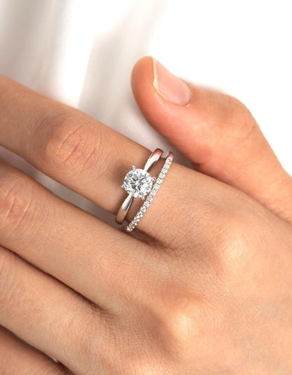 MomentWish Moissanit Verlobungsring 925 Silber Ehering Bandring Partner Freundschaftsringe