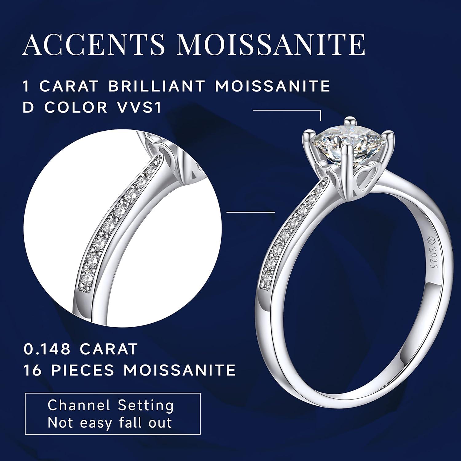 Moissanite Verlobungsring 1 Karat Damen 925 Sterling Silber VVS1