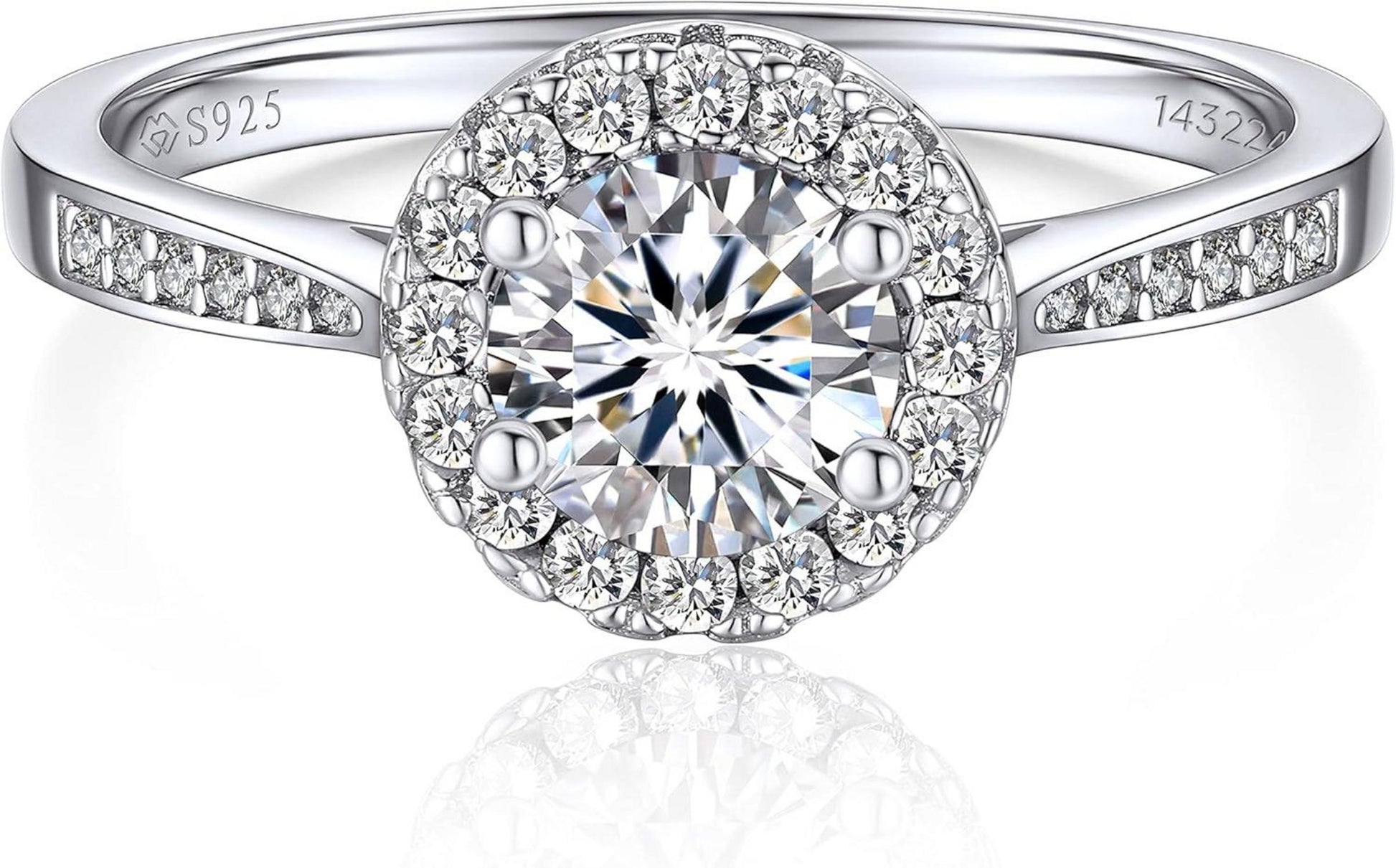 Verlobungsring Damen Silber 1 Karat Moissanite Halo Valentinstag