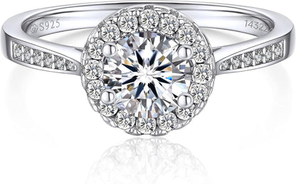 Verlobungsring Damen Silber 1 Karat Moissanite Halo Valentinstag