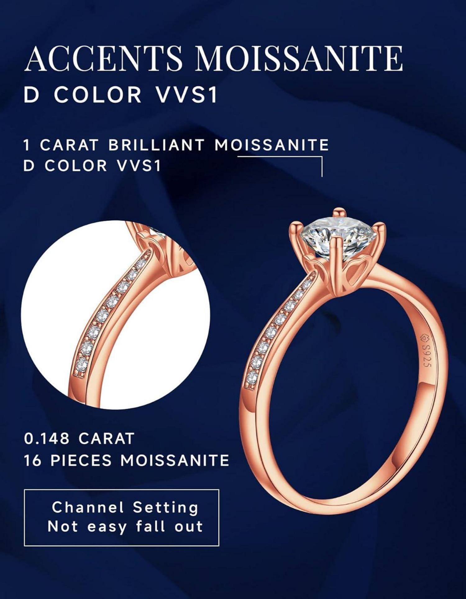 Verlobungsring Damen 1 Karat Moissanite Diamant 925 Silber VVS1 Rose 1 Karat