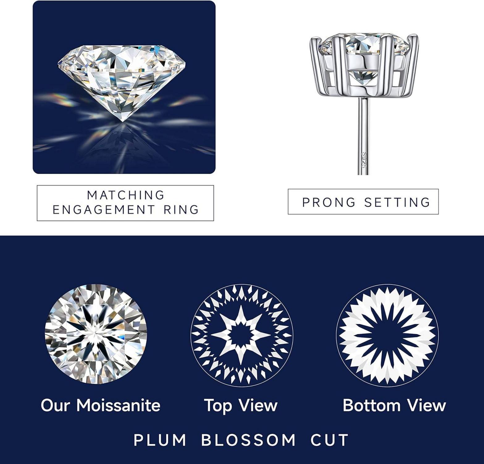 MomentWish Moissanit Ohrringe 925 Silber 1-4 Karat Diamant Hypoallergen Valentinstag
