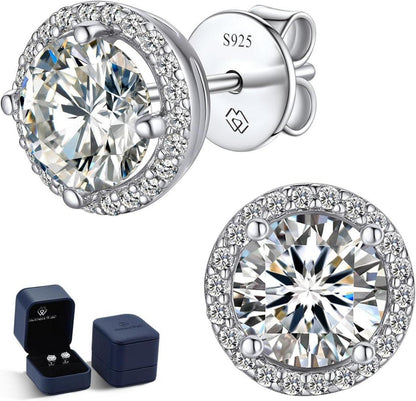 Moissanite Ohrringe Silber 925 Damen Halo Diamant Geschenk