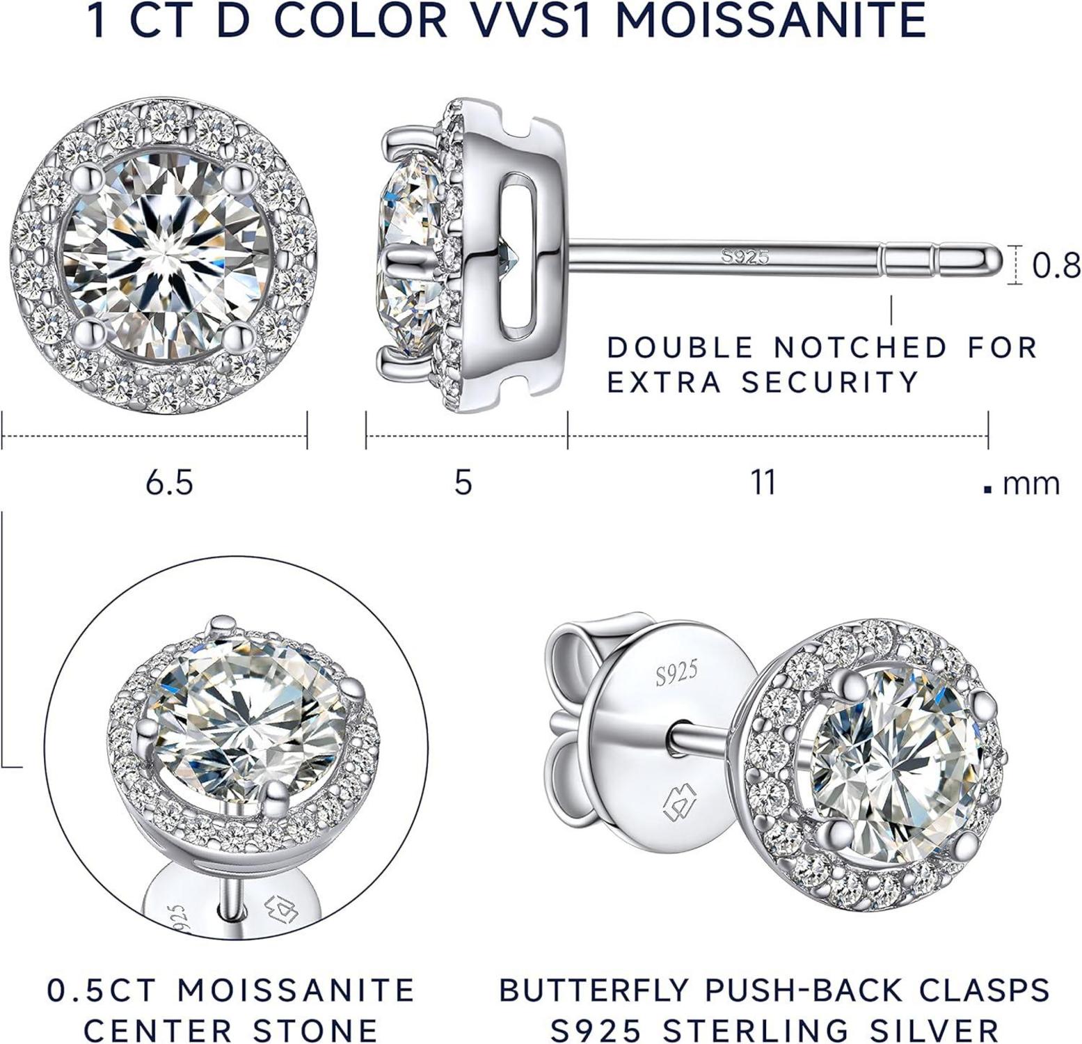 Moissanite Ohrringe Silber 925 Damen Hypoallergen Halo Diamant