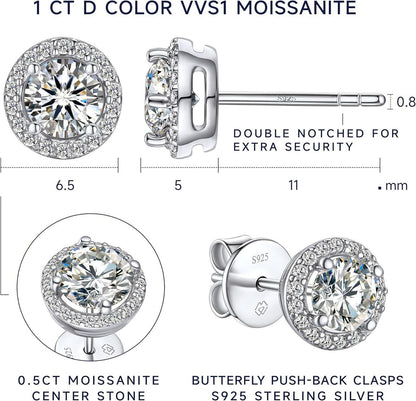 Moissanite Ohrringe Silber 925 Damen Hypoallergen Halo Diamant