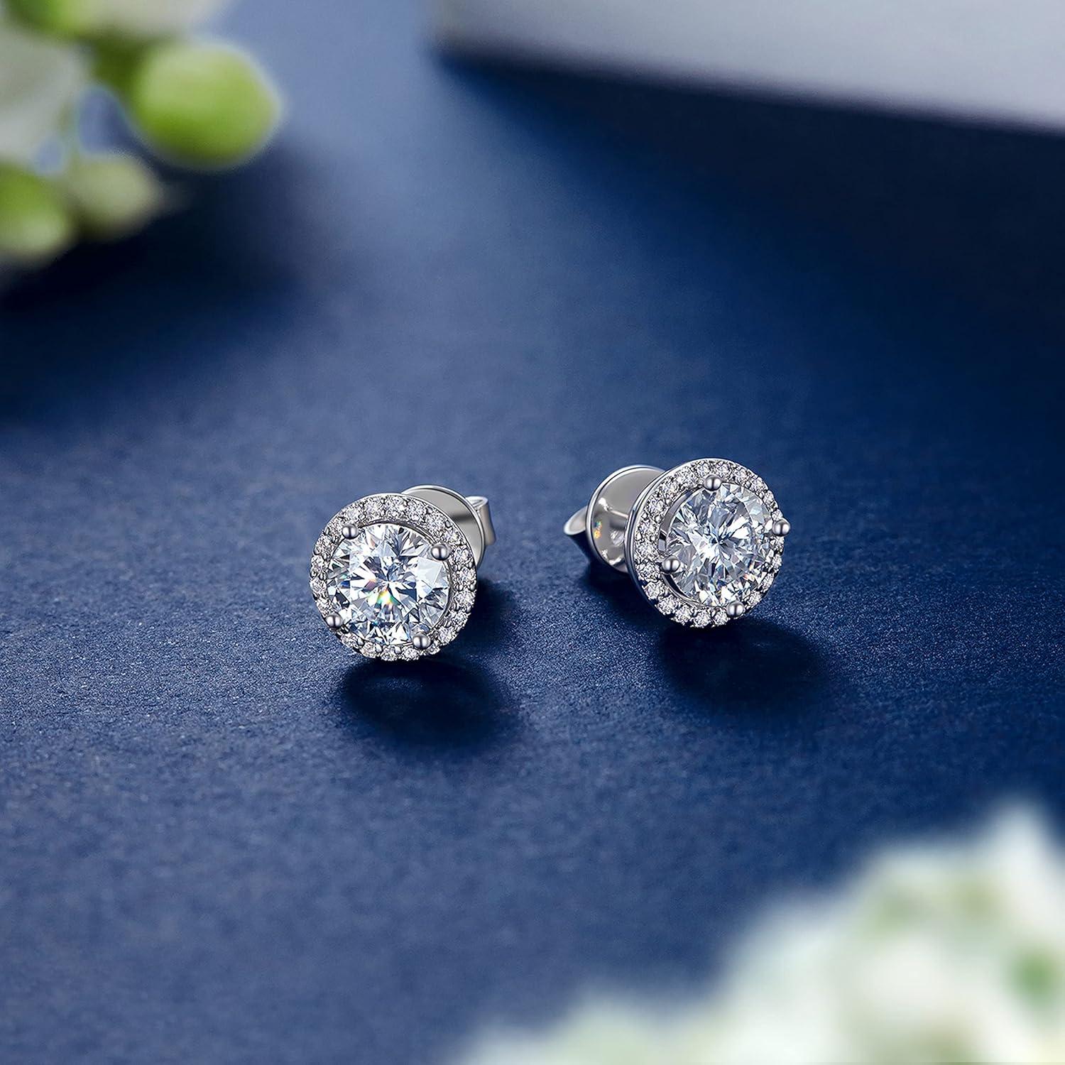 MomentWish Ohrringe Silber 925 Moissanite Ohrstecker Damen Hypoallergen Halo Schmuck Valentinstag Geschenk