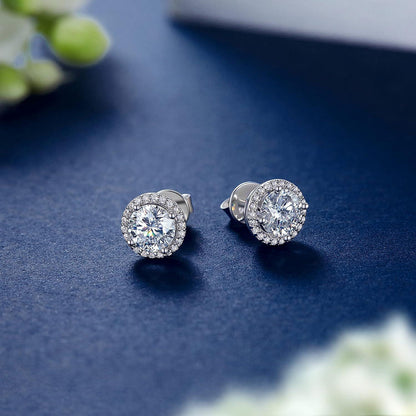 MomentWish Ohrringe Silber 925 Moissanite Ohrstecker Damen Hypoallergen Halo Schmuck Valentinstag Geschenk