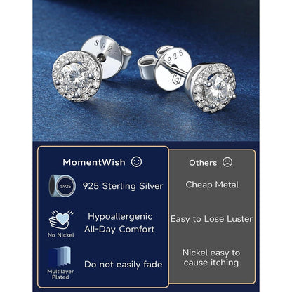 Moissanit Ohrstecker Silber 925 Halo 2 Karat Damen Hypoallergen