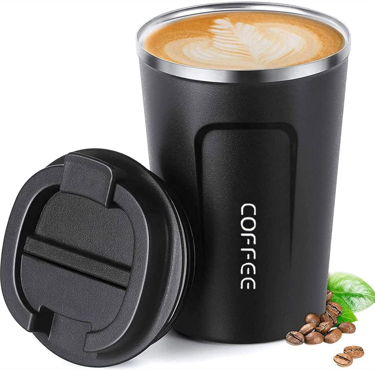 Isolier-Kaffeebecher to go Thermobecher Auslaufsicher 380ml Schwarz