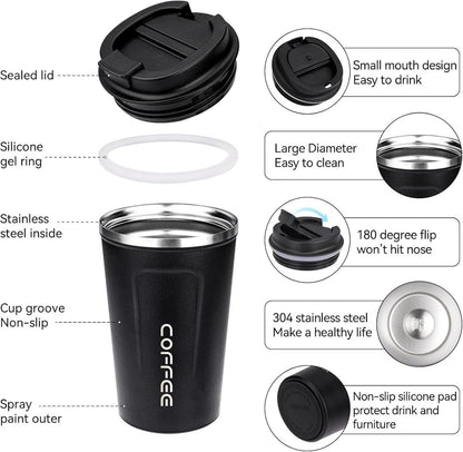 Isolier-Kaffeebecher to go Thermobecher Auslaufsicher 380ml Schwarz
