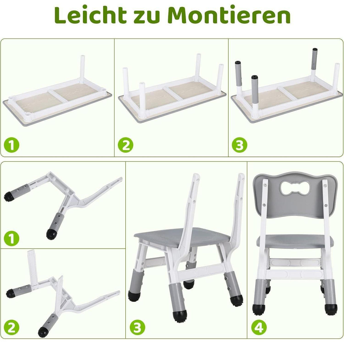 Höhenverstellbares Kindertisch Set mit 4 Stühlen, Grau
