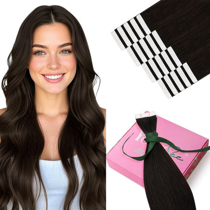 Dunkelbraune Tape Extensions Echthaar 70 cm