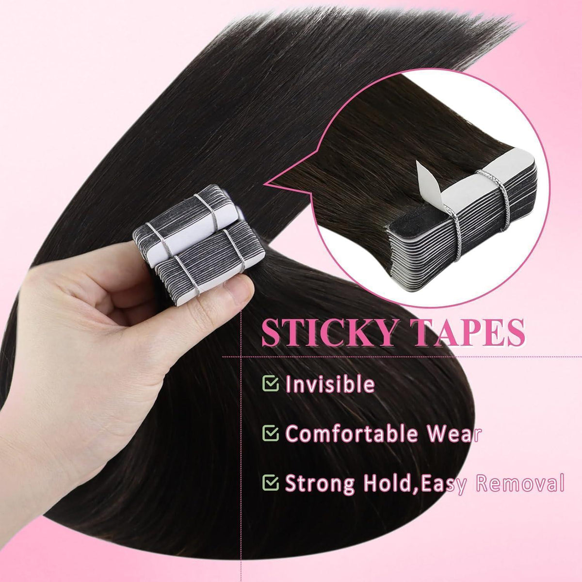 Dunkelbraune Tape Extensions Echthaar 70 cm