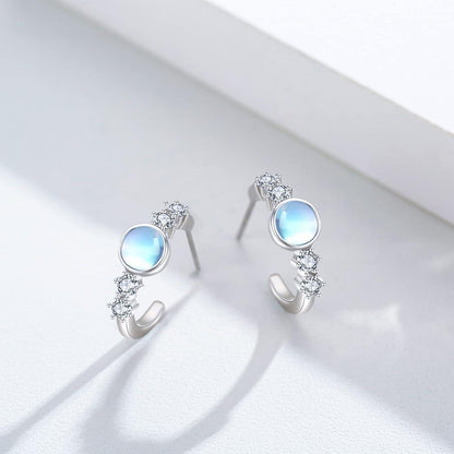 TRISHULA Mondstein Ohrringe 925 Silber Halbe Creolen Zirkonia hypoallergen