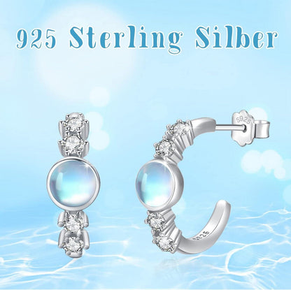 Mondstein Ohrringe 925 Silber Halbe Creolen Zirkonia Damen Kinder