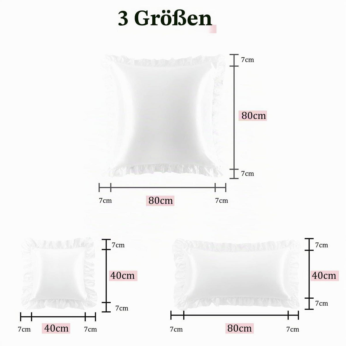 Satin Kissenbezug 2er Set mit Rüschen, 40x80cm, Weiß
