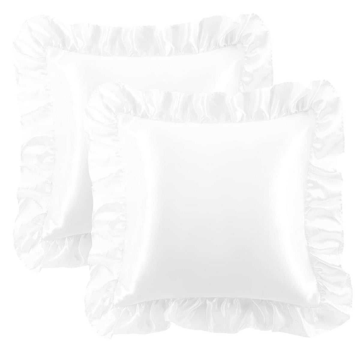 Satin Kissenbezug 2er Set mit Rüschen, 40x40cm Weiß