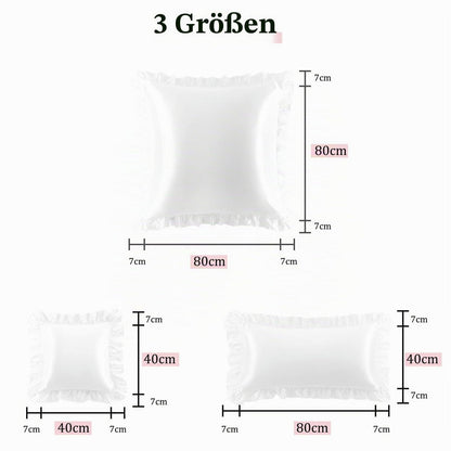 Satin Kissenbezug 2er Set mit Rüschen, 40x40cm Weiß