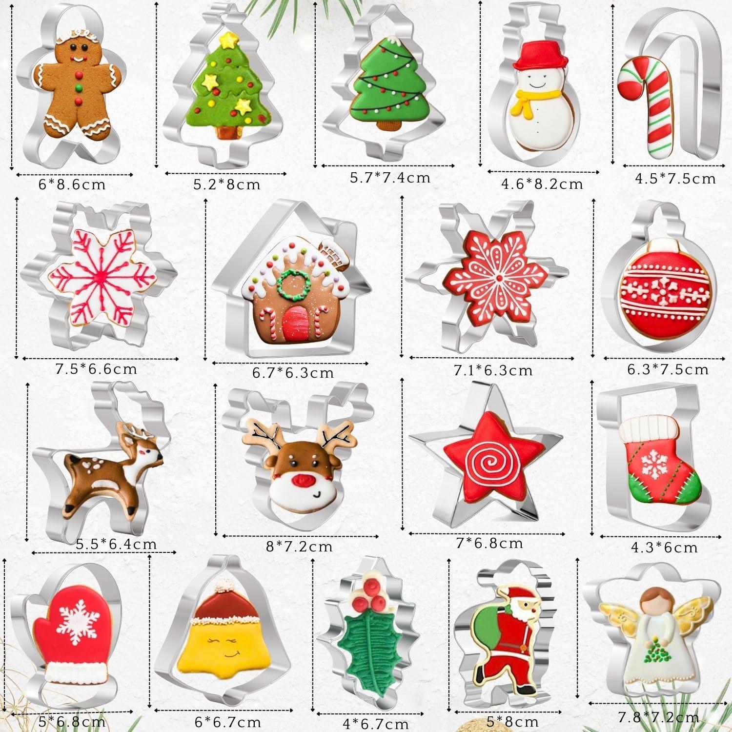 Weihnachts Ausstecher Set aus Edelstahl - 18-teilig, für Backen von Plätzchen in verschiedenen Formen