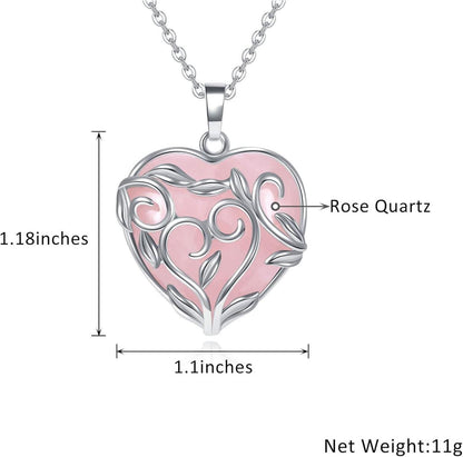 GEHECRST Herzform Rosenquarz Halskette Damen Silber Anhänger mit Kette