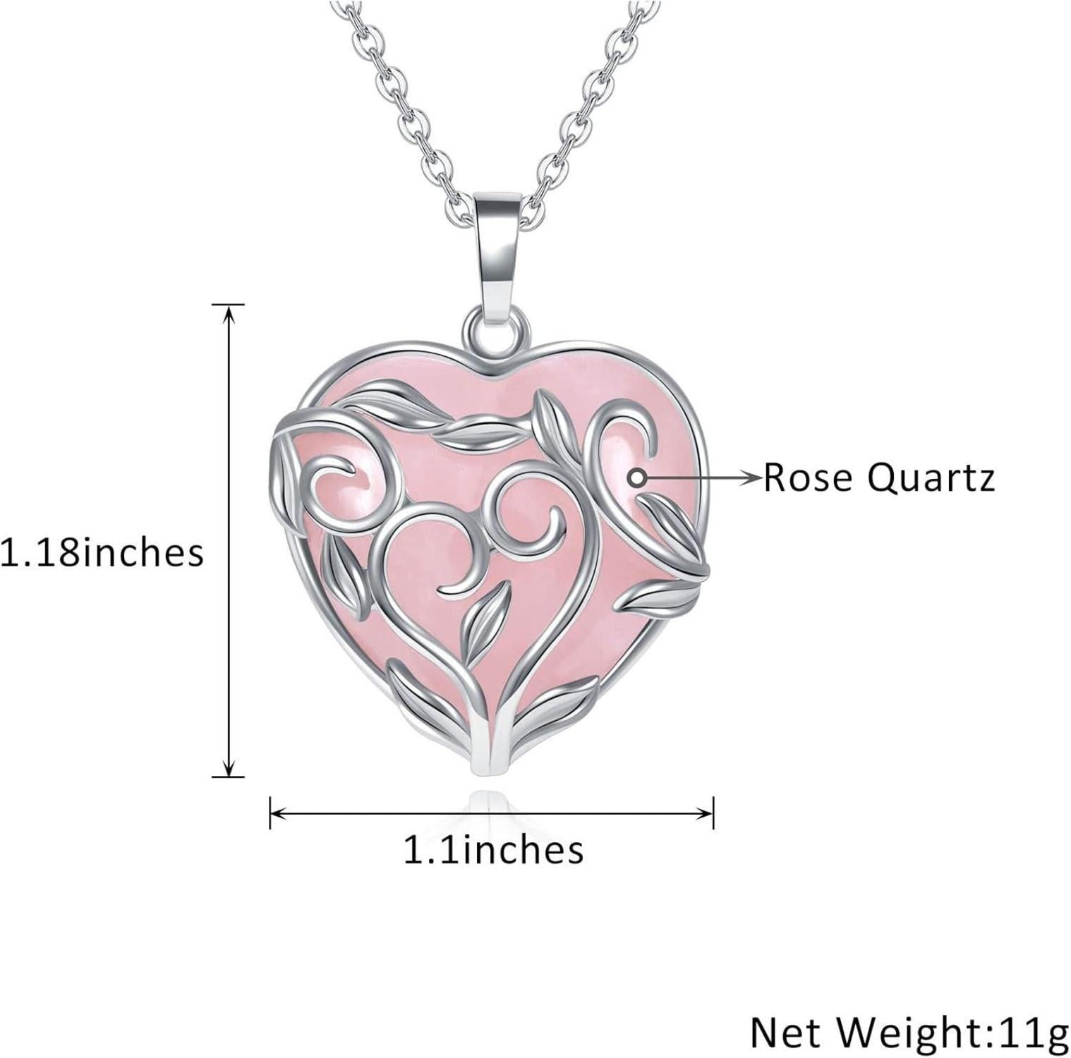 GEHECRST Herzform Rosenquarz Halskette Damen Silber Anhänger mit Kette