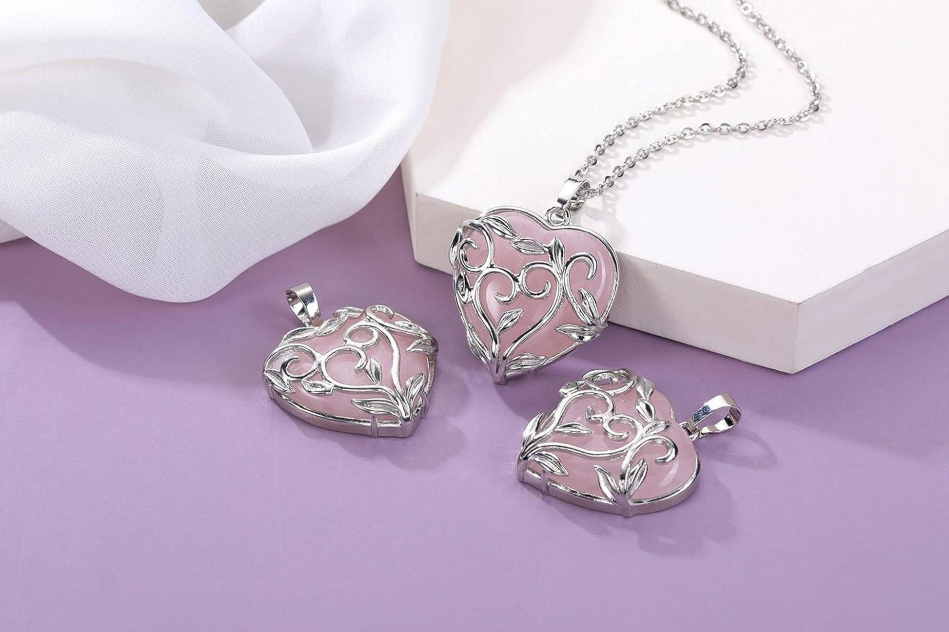 Damen Halskette mit Rosenquarz Herz Anhänger Silber