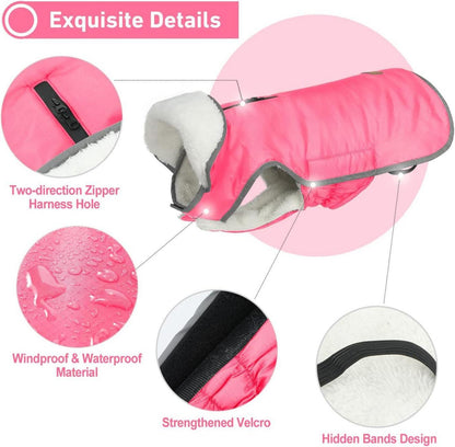 Hundemantel Winter Fleece Winddicht Wasserfest Reflektierend Groß Pink XXXL