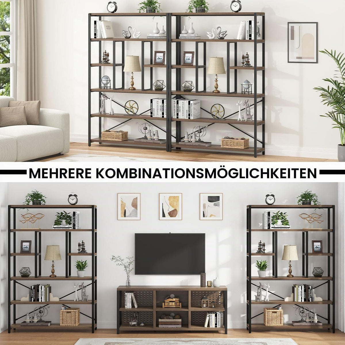 6-Ebenen Bücherregal | Standregal für Wohnzimmer, Büro & Schlafzimmer
