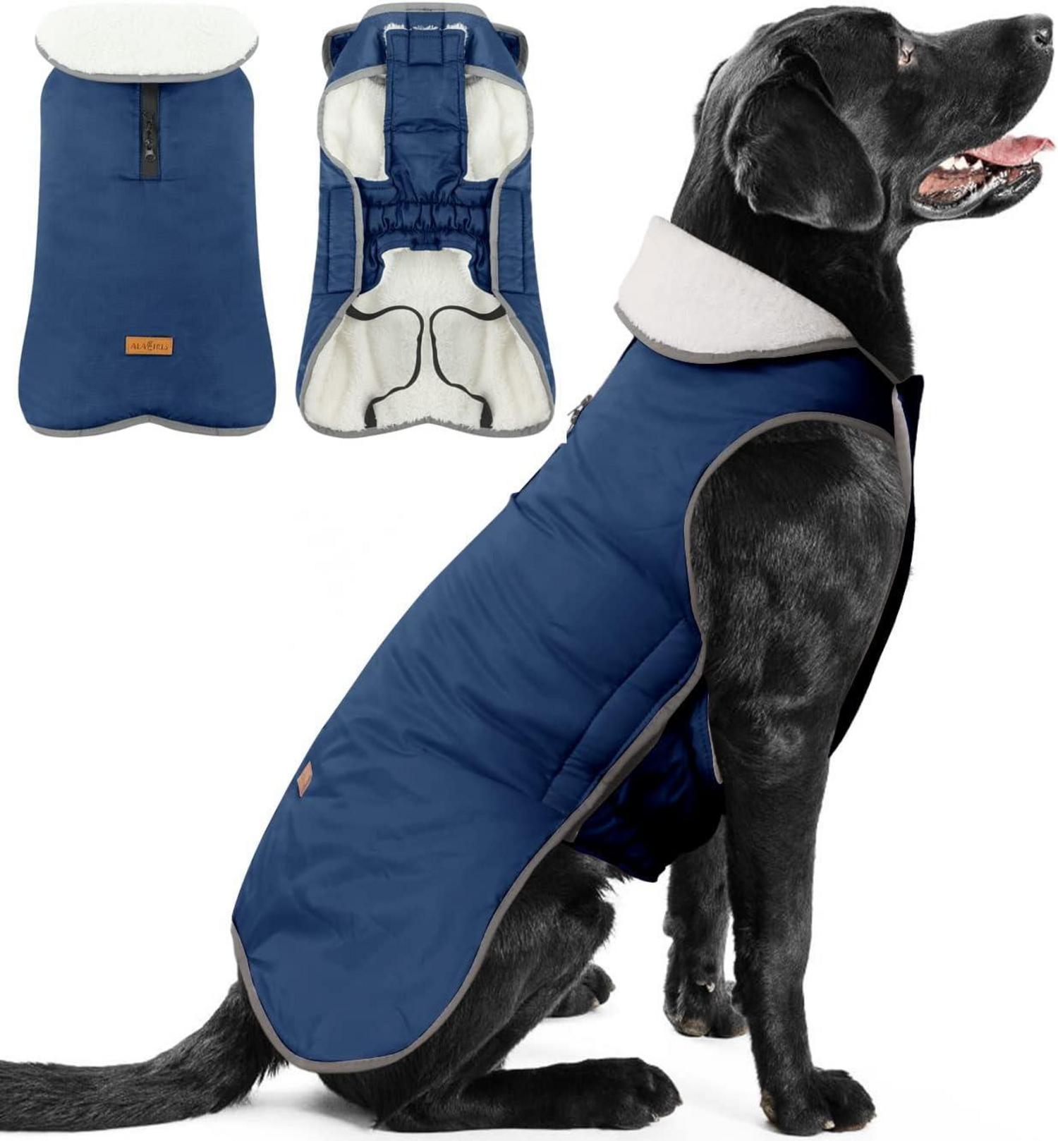 Hundemantel Fleece Gefütterte Hundejacke Winterjacke Winddicht Navy