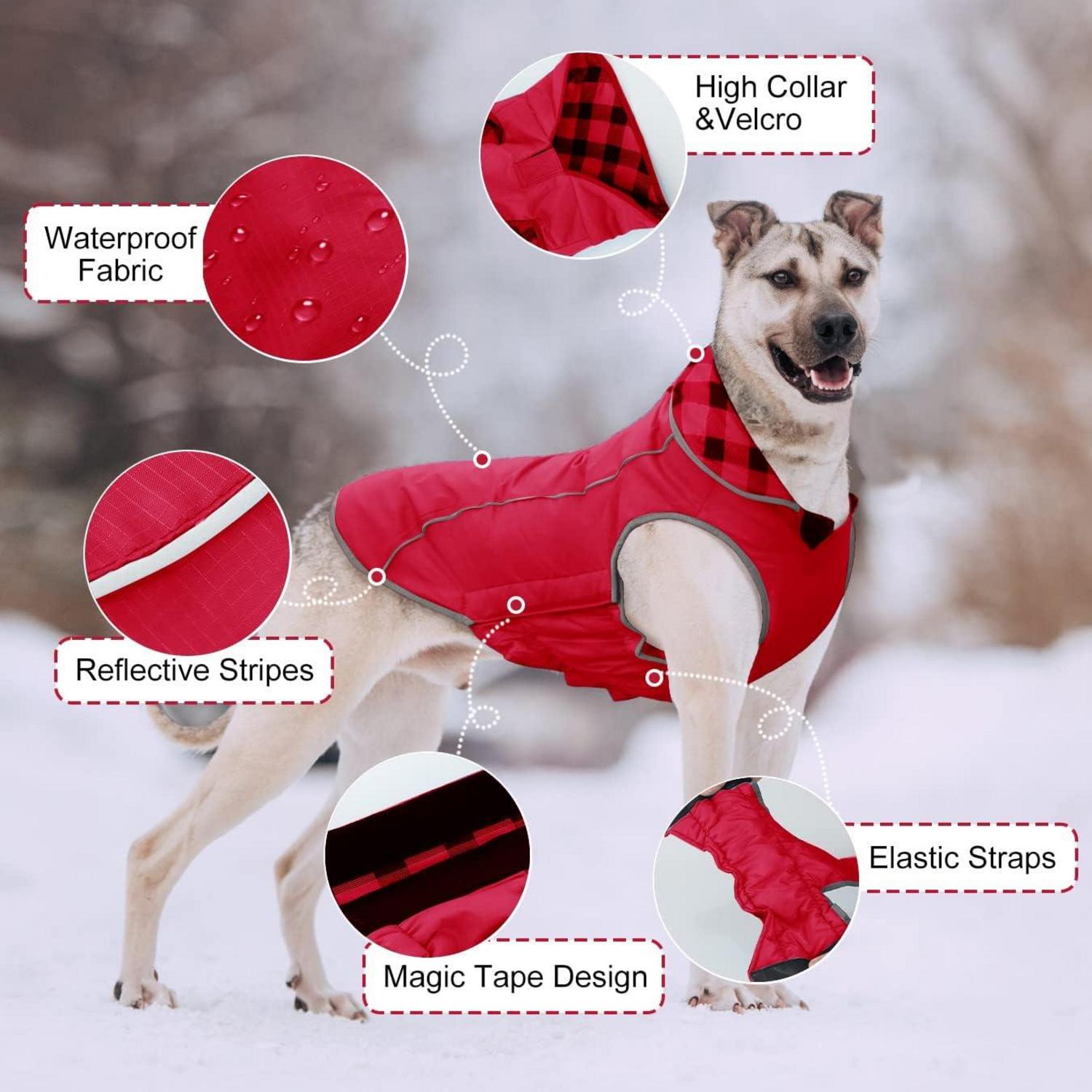 Hundemantel Winter Warme Jacke XXL Rot-reflektierende Streifen-Klettverschluss