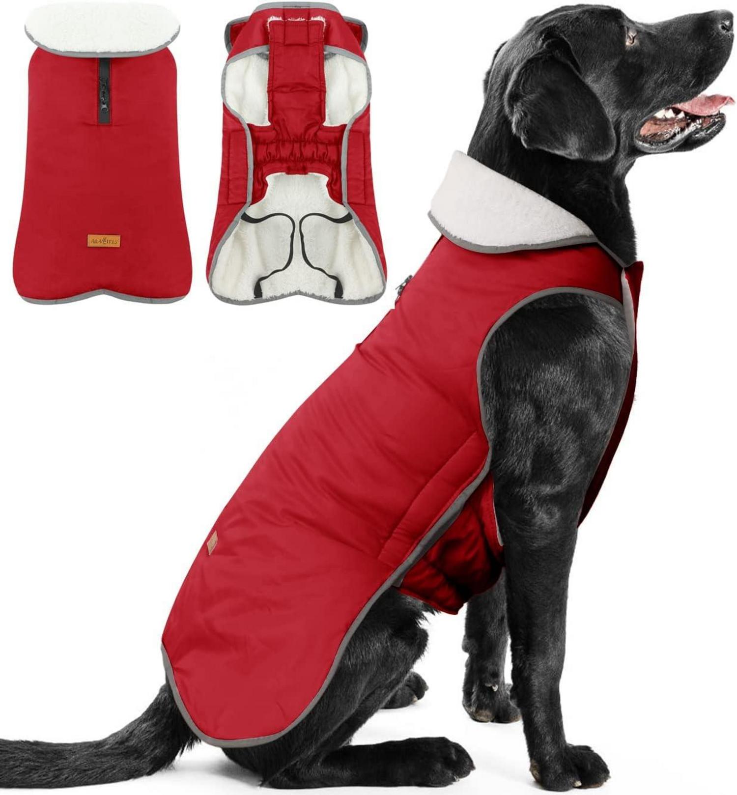 Reflektierender Hundemantel Winter Warme Jacke wasserdicht Fleece Rot
