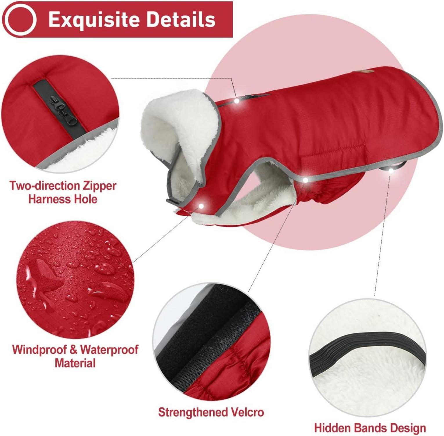 Reflektierender Hundemantel Winter Warme Jacke Hundejacke Fleece Rot XXXL
