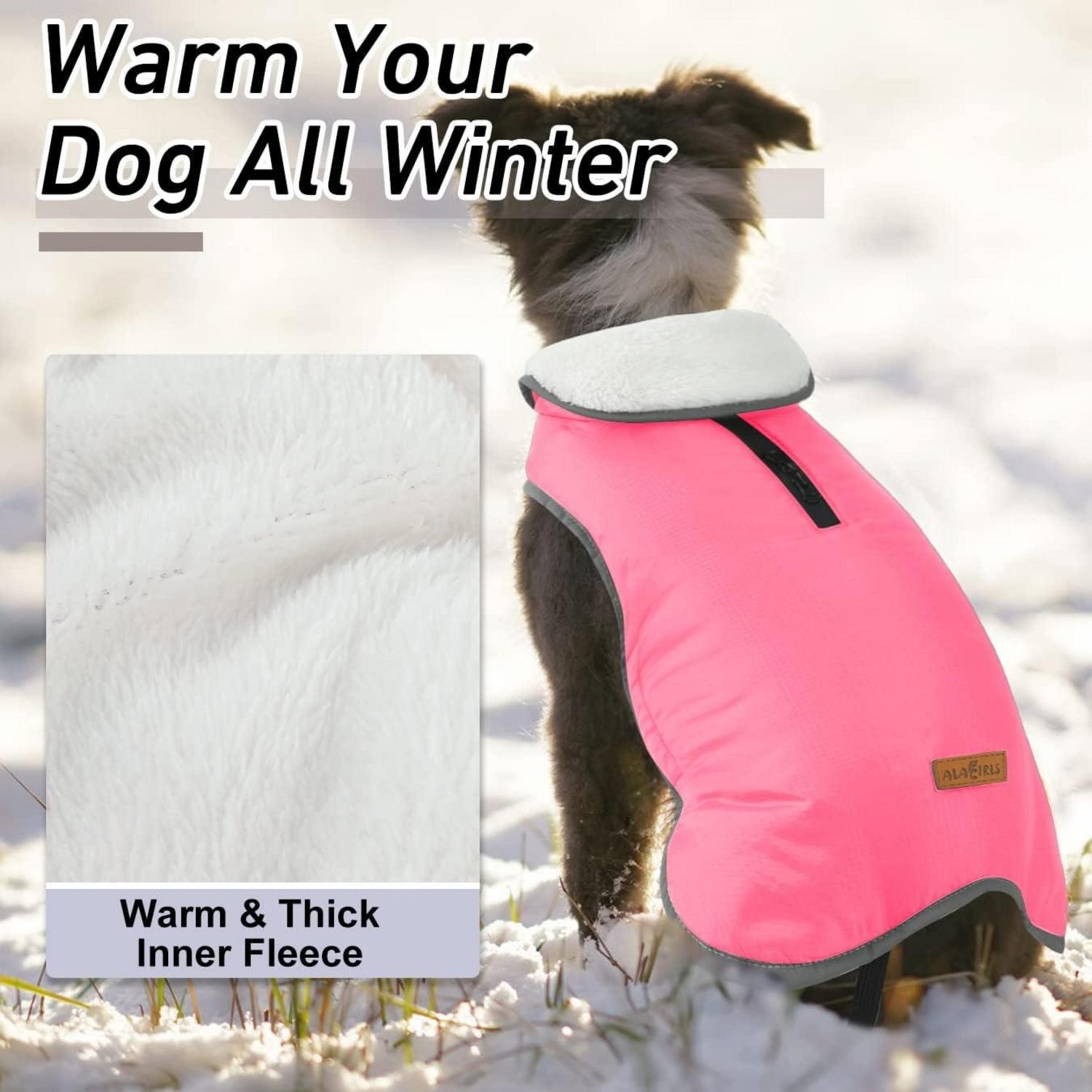 Hundemantel Winter Jacke mit Klettverschluss Fleece Gefüttert Pink XL