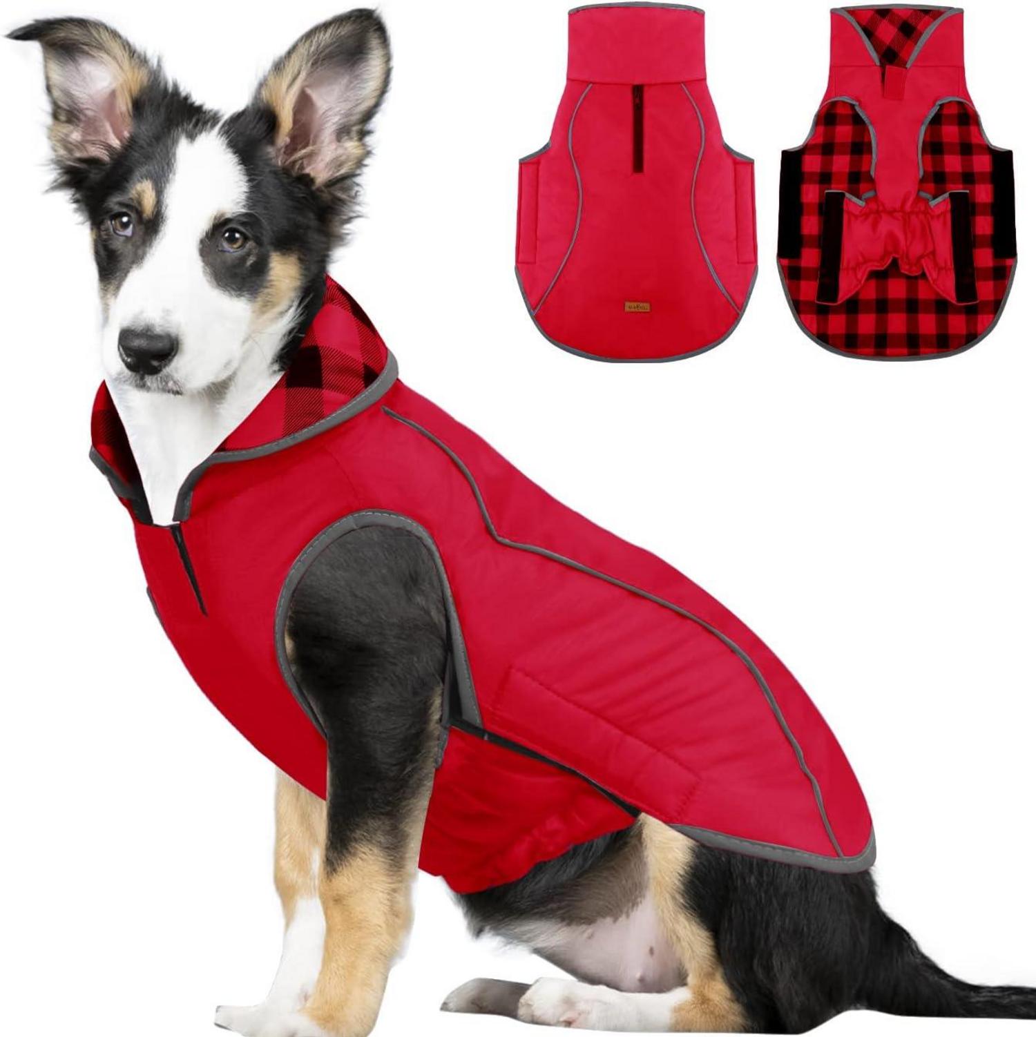 Wendbarer Hundemantel Winter Warm Reflektierend Rot XL