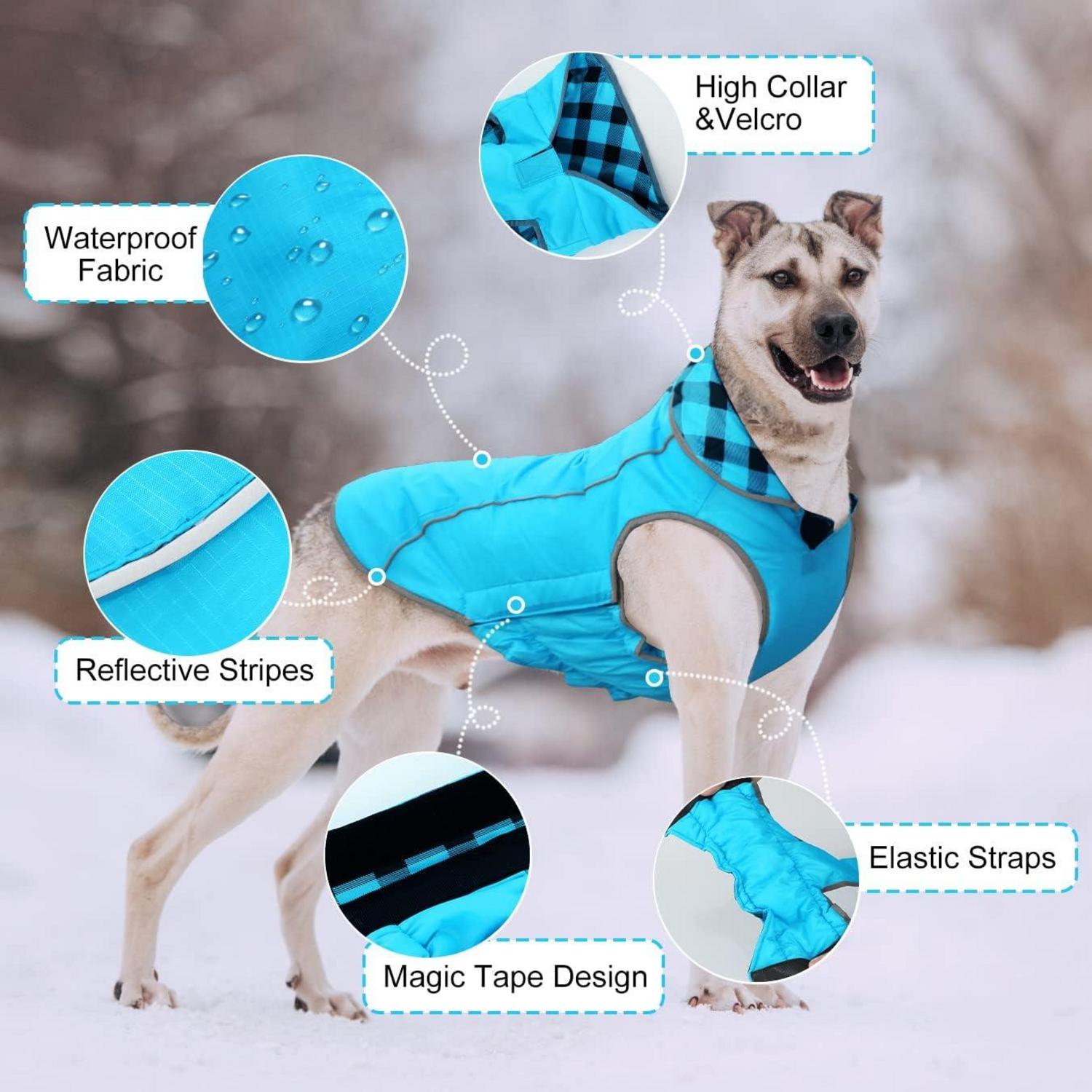 Wasserdichter Winter Hundemantel Kariert Blau XXL