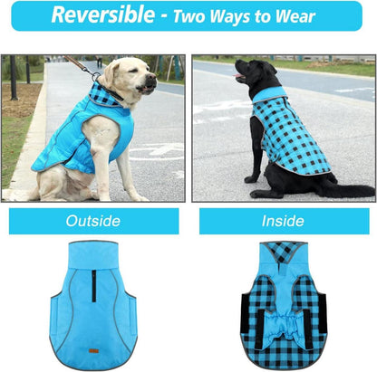 Winter Hundemantel Kariert Blau Große Hund Schneejacke XXL wasserdicht warm
