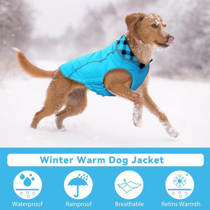 Wasserdichter Winter Hundemantel Kariert Große Hund Schneejacke Blau