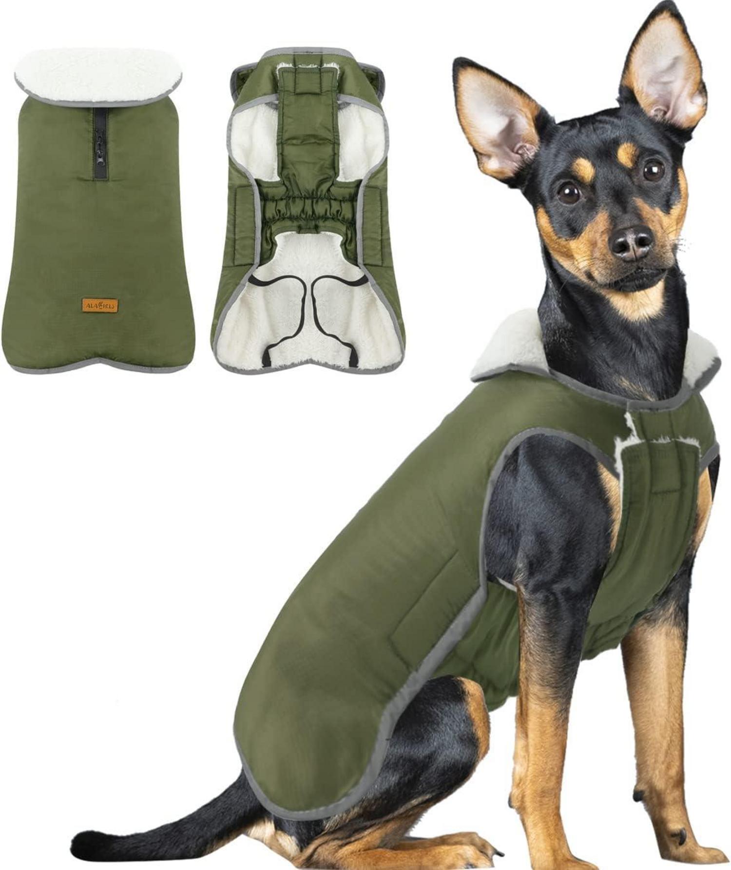 Wasserdichter Fleece Hundemantel mit Reflexstreifen in Grün