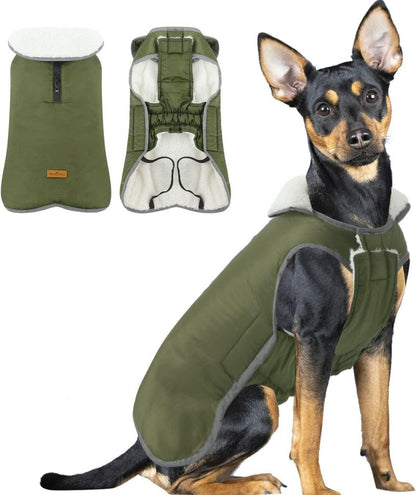 Wasserdichter Fleece Hundemantel mit Reflexstreifen in Grün