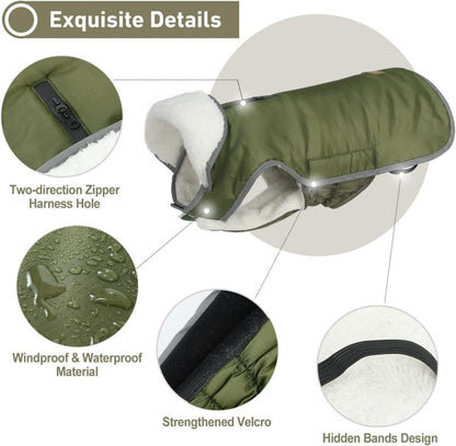 Wasserdichter Fleece Hundemantel Winterjacke Reflektorstreifen ArmyGreen M