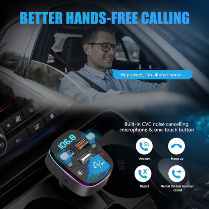 Bluetooth 5,0 FM Transmitter mit QC3,0 Ladegerät & Dual-Mikrofone